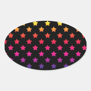 Rainbow Stars over Black Background Pattern Ovale Sticker