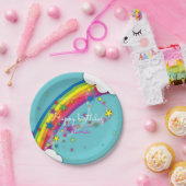 Rainbow Stars Sky Wolken & Naam Gelukkige Verjaard Papieren Bordje (Feest)