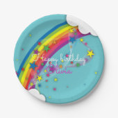 Rainbow Stars Sky Wolken & Naam Gelukkige Verjaard Papieren Bordje (Voorkant)
