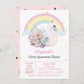 Rainbow Stars Swan Flower Birthday Kaart (Voorkant / Achterkant)