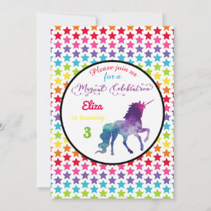 Rainbow Stars Unicorn - Uitnodiging voor verjaarda