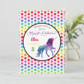 Rainbow Stars Unicorn - Uitnodiging voor verjaarda (Staand voorkant)