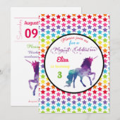 Rainbow Stars Unicorn - Uitnodiging voor verjaarda (Voorkant / Achterkant)