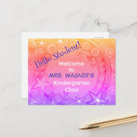 Rainbow Stars Welkom terug op school student Feestdagenkaart (Voorkant / Achterkant in situ)