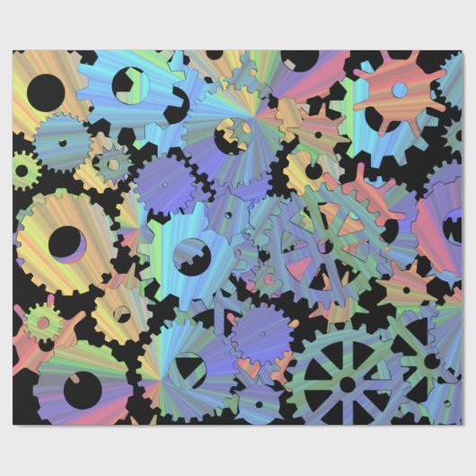 Rainbow steampunk metal gears kunst cadeaupapier (Vlak)