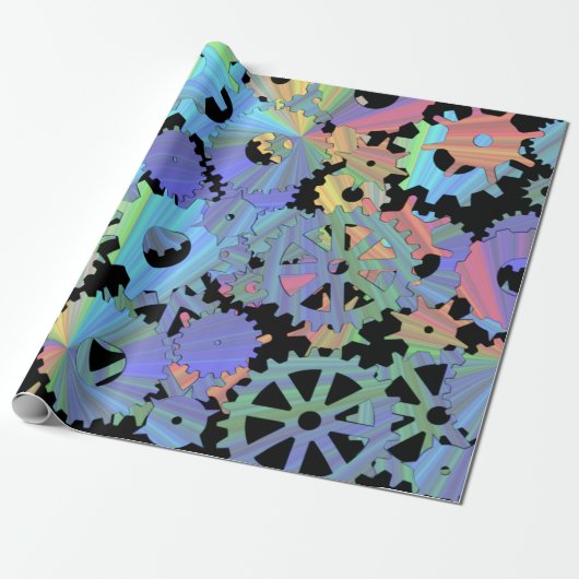 Rainbow steampunk metal gears kunst cadeaupapier (Uitgerold)