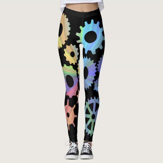 Rainbow steampunk metal gears kunst leggings (Voorkant)
