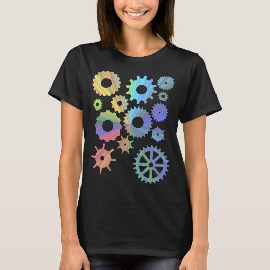 Rainbow steampunk metal gears kunst t-shirt (Voorkant)