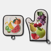 Rainbow Stickerbomb Crochet Fruit Collage Ovenwant & Pannenlap Set (Voorkant)