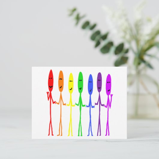 Rainbow Stickmen Briefkaart (Staand voorkant)