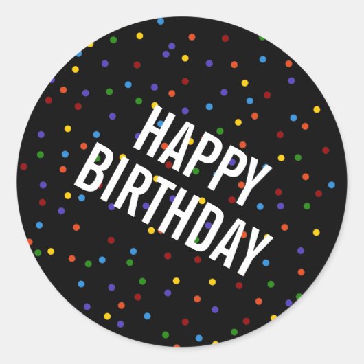 Rainbow Stippen Black Happy Birthday Pattern Ronde Sticker (Voorkant)