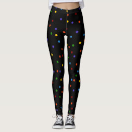 Rainbow Stippen Polka Dot Black Confetti Leggings