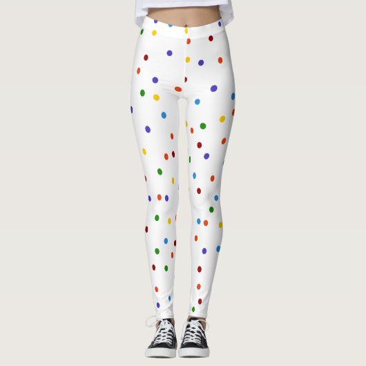 Rainbow Stippen Polka Dot Confetti White Leggings (Voorkant)