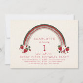 Rainbow Strawberry Berry Gingham eerste verjaardag Kaart (Voorkant)