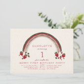 Rainbow Strawberry Berry Gingham eerste verjaardag Kaart (Staand voorkant)