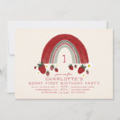 Rainbow Strawberry Gingham Berry 1e verjaardag Kaart (Voorkant)