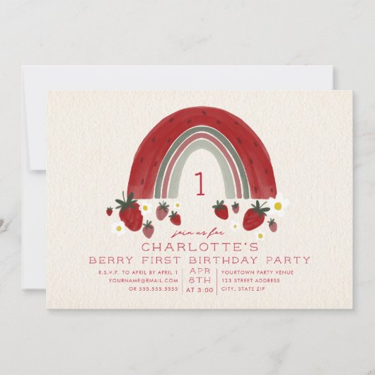 Rainbow Strawberry Gingham Berry 1e verjaardag Kaart (Voorkant)