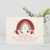 Rainbow Strawberry Gingham Berry 1e verjaardag Kaart (Staand voorkant)