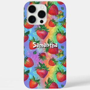 Rainbow Strawberry Pattern met naam iPhone 16 Pro Max Hoesje