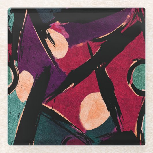 Rainbow Streaks: Abstracte acryltextuur Glazen Onderzetter (Voorkant)