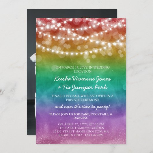 Rainbow & String Lights Post Elopement Celebration Aankondiging (Voorkant / Achterkant)