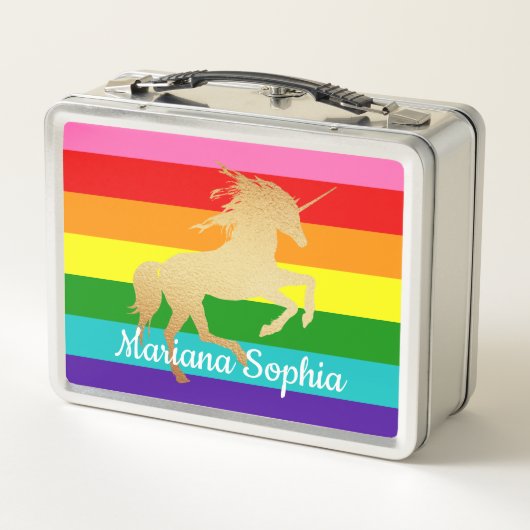 Rainbow Stripe Faux Gold Eenhoorn Naam Kinder (Achterkant)