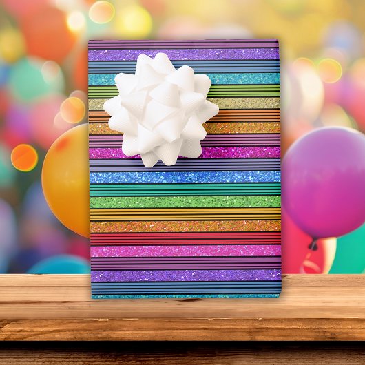 Rainbow Stripe Glitter Verjaardag Inpakpapier Vel