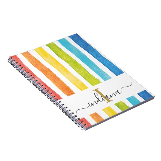 Rainbow Stripe Monogram Cursief Script Notitieboek (Rechterzijde)