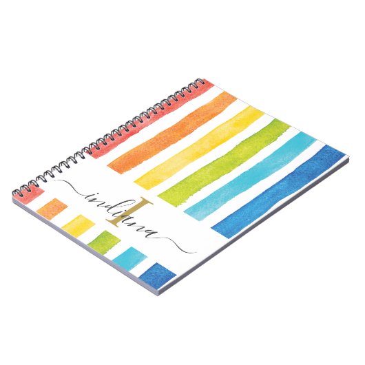 Rainbow Stripe Monogram Cursief Script Notitieboek (Linkerzijde)