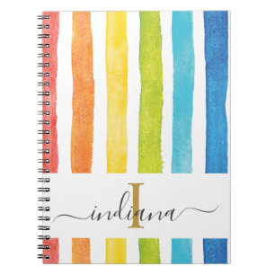 Rainbow Stripe Monogram Cursief Script Notitieboek