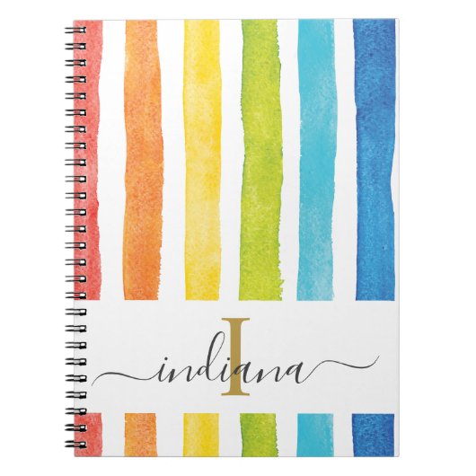 Rainbow Stripe Monogram Cursief Script Notitieboek (Voorkant)