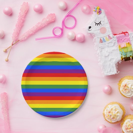 Rainbow Stripe Pattern Pride Party Papieren Bordje (Feest)