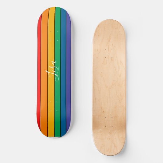 Rainbow Stripe Pride Vlag LGBTQ Monogram - Naam Persoonlijk Skateboard (Voorkant)