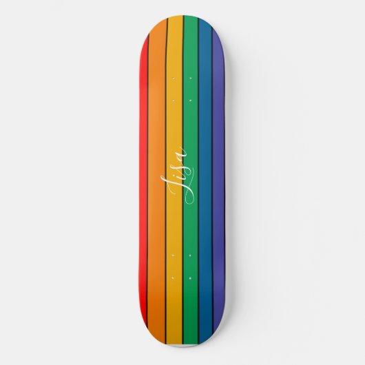 Rainbow Stripe Pride Vlag LGBTQ Monogram - Naam Persoonlijk Skateboard (Voorkant)