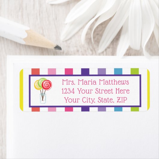 Rainbow Stripe Snoep Lollipop Fun Etiket (Insitu)