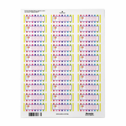 Rainbow Stripe Snoep Lollipop Fun Etiket (Full Sheet)