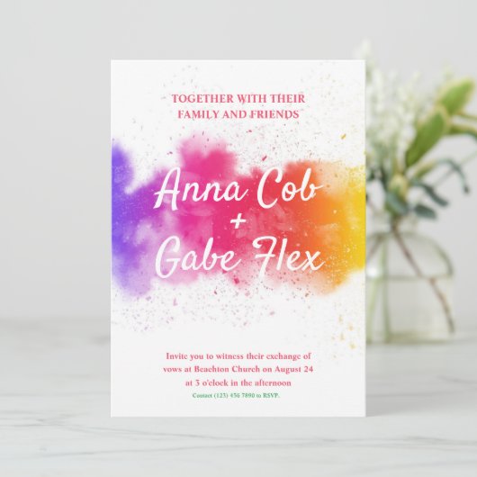 Rainbow Stripe Wedding Invitting Kaart (Staand voorkant)