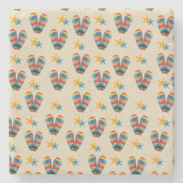 Rainbow Striped Beach Teenslippers and Starfish Stenen Onderzetter