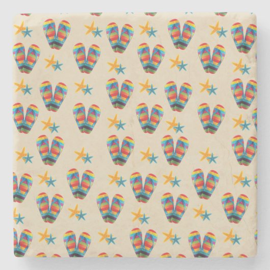 Rainbow Striped Beach Teenslippers and Starfish Stenen Onderzetter (Voorkant)