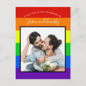 Rainbow Striped Couple Photo Wedding Invitation Briefkaart (Voorkant)