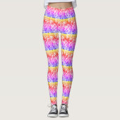 Rainbow Striped Crowded Dog Face Repeat Pattern Leggings (Voorkant)