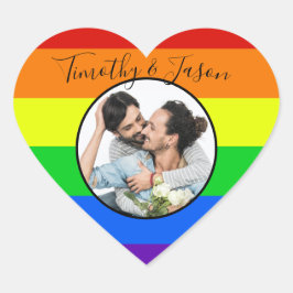 Rainbow Striped Custom Heart Photo LGBTQ Weddensch Hart Sticker