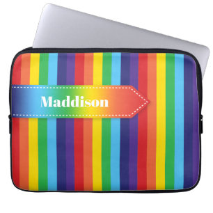 Rainbow Striped Electronics Sleeve met naam