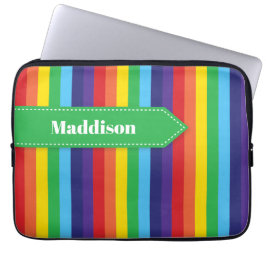 Rainbow Striped Electronics Sleeve met naam