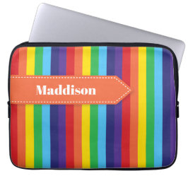Rainbow Striped Electronics Sleeve met naam