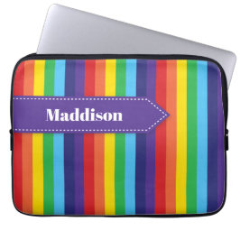 Rainbow Striped Electronics Sleeve met naam