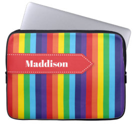Rainbow Striped Electronics Sleeve met naam