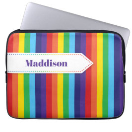 Rainbow Striped Electronics Sleeve met naam