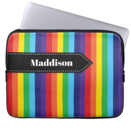 Rainbow Striped Electronics Sleeve met naam