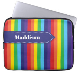 Rainbow Striped Electronics Sleeve met naam